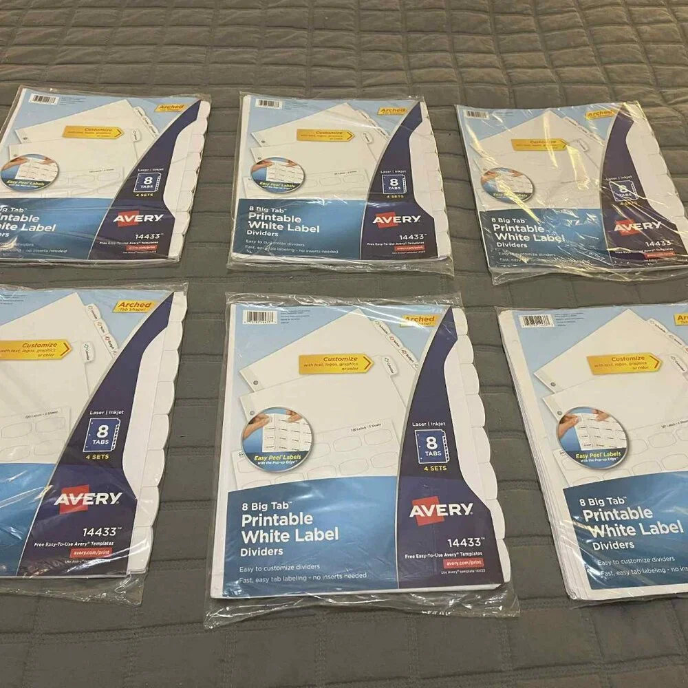 Avery Big Tab Printable Label Dividers w/ Easy Peel - 5 packages (40 tabs total)